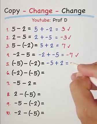 128K views · 4.8K reactions | How to Subtract Integers using Copy-Change (Plus)-Change (Change the sign) | Prof D | Facebook