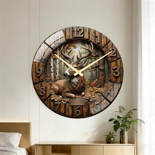 Tempered Glass Deer Wall Clock – Rustic Autumn Forest Hunting Cabin Art - Etsy