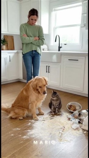 Funny Dog and Cat Make a Kitchen Mess