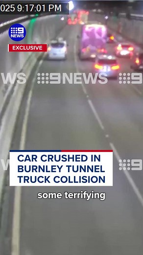 #EXCLUSIVE: A driver is lucky to be alive after their four-wheel drive was crushed against the wall of the Burnley Tunnel by a fuel tanker. Vision capturing the terrifying moment traffic was brought to a standstill, TONIGHT in #9News at 6pm. #carcrash #burnleytunnel #melbourne