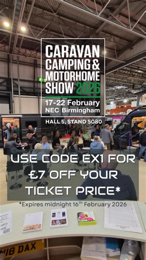 Thinking about coming to the Caravan, Camping & Motorhome Show 2026? We've got a discount for you! 💸Save £7 off the show-open price 🎫Ticket price - £12.00* ⏰*Expires - Midnight, 16th February 2026 Use code EX1 when booking - 🔗www.caravancampingshow.seetickets.com/tour/the-caravan-camping-motorhome-show?OfferCode=EX1 | Wildax Motorhomes