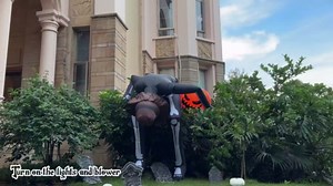 OurWarm 10 FT Inflatables Skeleton Halloween Decor Outdoor, Giant Blow Up Decorations Holding Pumpkin, Scary Halloween Inflatables Sitting Skeleton with Built-in LEDs for Rooftop Balcony Garden Party