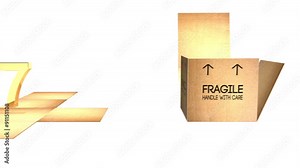 Cardboard boxes open to reveal golden numbers. The camera then moves along and every second the new box opens to reveal a countdown from 10 to zero.