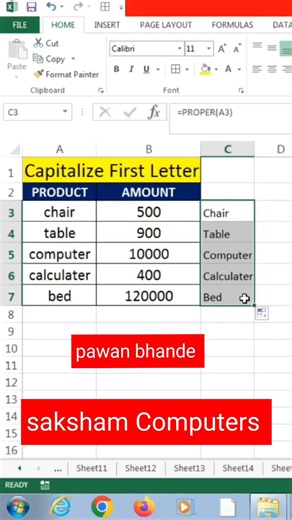 How to Capitalize First Letter in Excel _ Proper Function in Excel#excel #excel #shortvideo