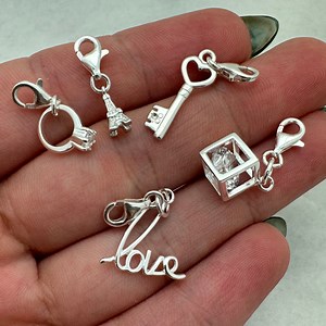 925 Sterling Silver Love Charms-add on Charms With Clasp-key Charm-cz Ring Charm-diamond Cube Charm-bulk Jewelry Charms-bracelet Charms - Etsy