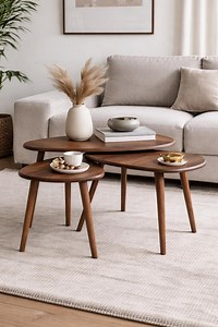3-piece Wooden Nesting Coffee Table Set, Living Room Furniture, Space-saving Home Decor Accent, Minimal Round Side Tables - Etsy