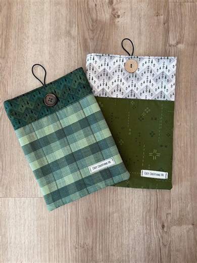 Quilted Tablet and Book Sleeve, Woodland Pine Tree Plaid Pouch, Rustic Button Closure Case - Etsy