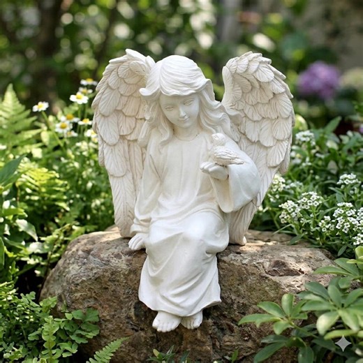 Angel Garden Statue With Bird, White Guardian Angel Decor, Memorial Garden Figurine, Outdoor Yard Ornament, Sympathy Gift - Etsy