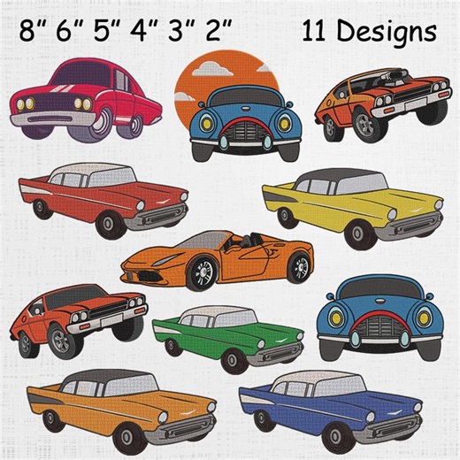 Classic Old Cars Embroidery Designs - Cartoon Cars Machine Pattern - Music Car Machine Embroidery - 11 Designs 5 Sizes - Etsy