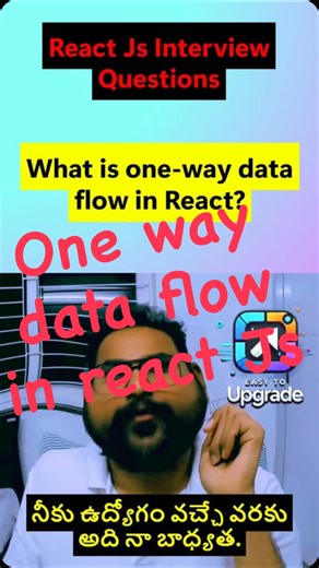 Sunil Kumar Edumala on Instagram: "What is One-Way Data Flow in React? ⚛️ ✅ Interview Answer One-way data flow means data flows from parent to child only. 🧠 Telugu Explanation React lo data parent → child direction lone velthundi mama ⬇️ Child component parent data ni direct ga change cheyyaledu ❌ 🎯 Why one-way data flow? 🧠 Predictable UI 🐞 Easy debugging 🧹 Better control over state 💡 Remember Child change kavali ante 👉 callback / props dwara parent ki cheppali 🤝 #ReactJS #OneWayDataFlow