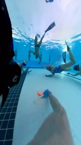 The deke! That first move is a deke. You can see the puck goes a little to the right, then quickly to the left to just pass the defenders stick. Difficulty to pull off. A useful skill to have in your repertoire. #underwaterhockey #uwh #360camera | Play Underwater Hockey