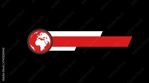 Minimalist lower third design animation with red colors and earth rotating. Suitable for content information or broadcast. Video animation in alpha channel and green screen background