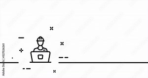 Worker with PC. Gear, setup, worker, repair, helmet, pump your brain, configuration, laptop, work. Infographic concept. One line drawing animation. Motion design. Animated technology logo. Video 4K
