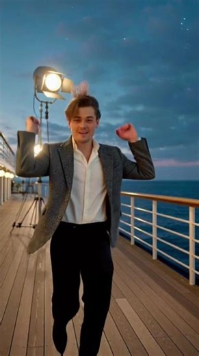 Leo was in a very good mood today, playful and friendly before filming the movie Titanic.
