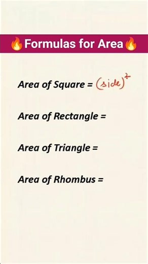 🔥 Formulas of Area | Area of Square, Rectangle, Triangle & Rhombus | Mensuration Formulas | #shorts