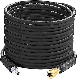 TOOLCY Pressure Washer Hose 50 FT, Max 250°F Hot Water, With 3/8" Swivel Quick Connect Kink Free Steel Wire Braided Rubber Power Washer Hose, 1/4 Inch, 4000 PSI