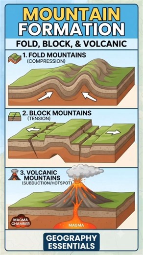 How Mountains are Formed: Fold, Block & Volcanic Mountains Explained #upsc #ssc