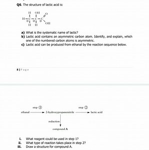 Q6. The structure of lactic acid is:CC(O)C(=O)Oa) What is the... | Filo