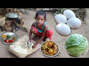 Egg with Cabbage Recipe Village style | Cooking by santali child | Rural Village India |village food