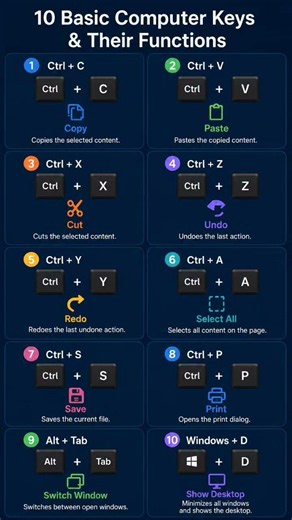 Uses of basic computer keys.