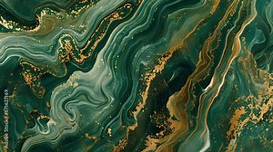 Abstract fluid marble pattern with rich greens, earthy browns, and hints of gold. Organic swirls and natural textures resembling precious gemstones and minerals.
