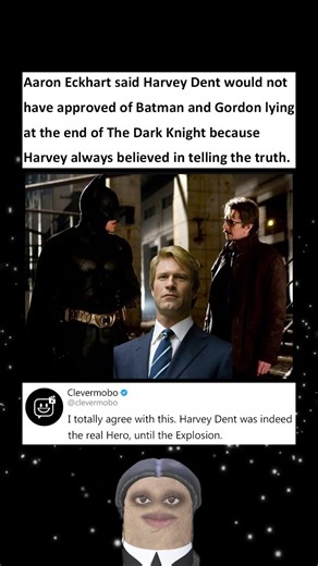 Aaron Eckhart said Harvey Dent would not have supported Batman and Gordon’s lie #batman