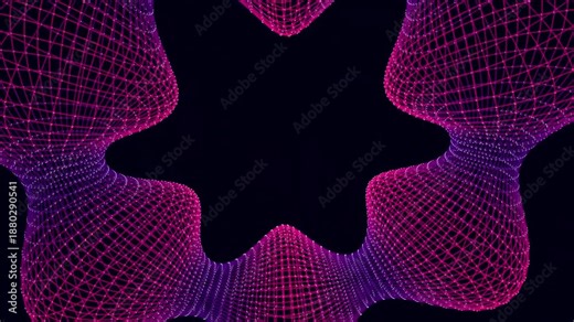 3D wireframe torus with procedural ripple waves traversing the surface. Seamless loop of vibrating geometric mesh in 4K. Abstract visualization of harmonics, resonance, and sound frequency.