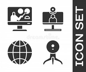 Set Web Camera, Online Education, Social Network and Video Chat Conference Icon. Vector Stock Vector - Illustration of learning, design: 194187609