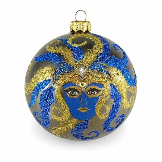 Hand-painted Glass Christmas Ornament – Blue & Gold Venetian Mask Design - Etsy