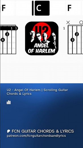 U2 - Angel Of Harlem | Scrolling Guitar Chords & Lyrics #music #80s #musica #rock #backingtrack