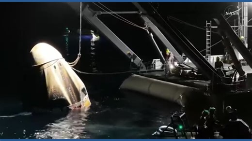 SpaceX completes the capsule hoist after Crew-11 splashdown, dolphins circle Dragon