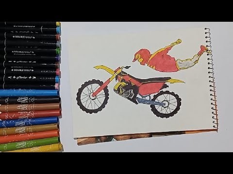 🏍️ Amazing Bike Stunt Drawing | Dirt Bike Rider Artwork#video