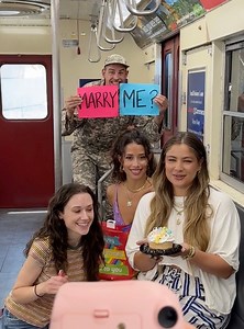 528K views · 10K reactions | Soldier's Sweet Birthday Surprise Proposal 凉 Soldier surprises girlfriend for her birthday and proposes on the train. | Jamie and Blake | Facebook