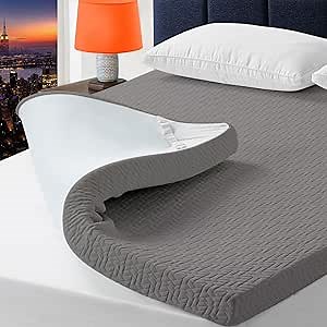 bedluxury 4 Inch California King Size Mattress Topper Gel Memory Foam, High Density Soft Foam Mattress Pad Cover, Bed Topper with Removable Breathable Cover,Grey