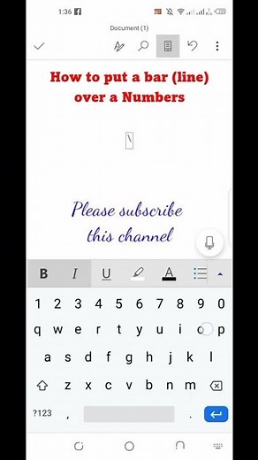 How to put a line or bar over a number in Mobile Ms Word