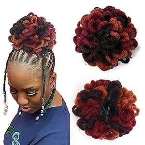 Yinmei Baibian Dreadlock Bun Faux Locs Drawstring Ponytail Dread Loc Petal Buns Colored Afro Puffs Braided Hair Extension Clip in on Braids Hairpieces for Black Women(99J/Bug/350#)