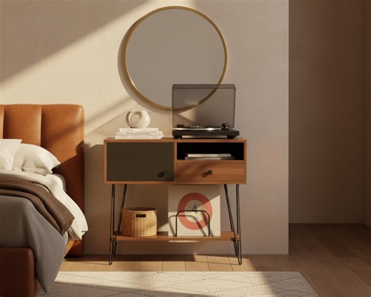Record Player Stand With Vinyl Storage, Mid Century Modern Turntable Stand Cabinet Holds 200 Albums, Walnut Record Player Table - Etsy