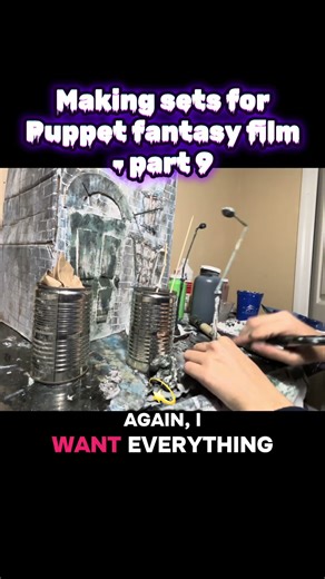 Painting the set decor, trash cans and street lamps! It’s coming together! #filmmaking #painting