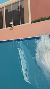'A Bigger Splash' is one of a number of paintings David Hockney made featuring Californian swimming pools, here capturing the moment just after someone dived in. The splash is the only clue to their presence in the scene. Hockney first visited California in 1963 and was immediately won over by its sunshine and laid-back lifestyle (quite different from London where he had been living). He described it as his ‘promised land’ and spent much of the next forty years living there. Hockney's painting i
