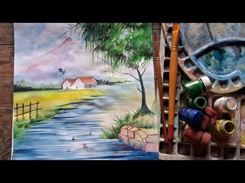 Watercolour nature Landscape painting easy ll how to draw watercolour scenery drawing easy