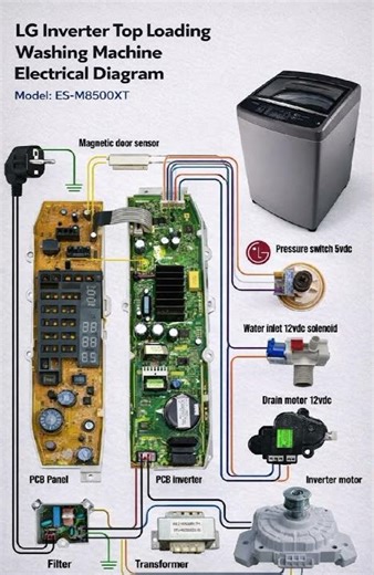 🔥 LG Inverter Washing Machine Complete Wiring Diagram | PCB Inverter Full Detail Explained