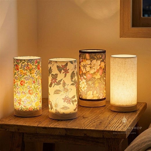 Fabric Table Lamp, Wood Base, USB Powered Bedside Lamp, Cozy Lighting - Etsy