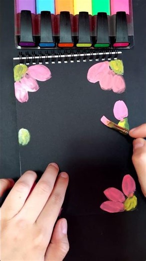 Painting a Watercolor Border with Pink Flowers on a Black Background #pageborderdesign