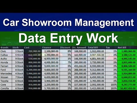 Excel Stock Data Entry | Car Showroom Stock Data Entry in Excel | Advanced Excel #exceltutoring