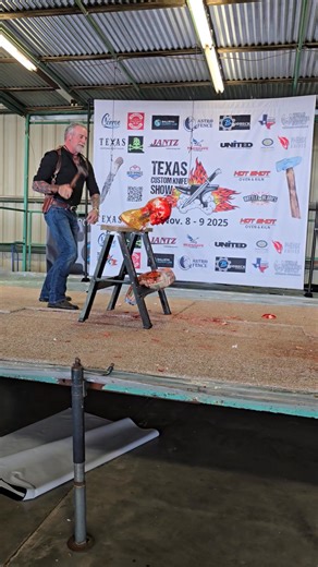 Hammer testing at the Texas Custom Knife Show 2025! Thank you to Ballistic Dummy Labs, Mike Thomas, Jacob Sewell, and James Neilson for encouraging Nita Machado and I to keep grinding away (literally)! We love you guys! | F&N Metalwerks /Two Basterds TX Smithy & Supplies