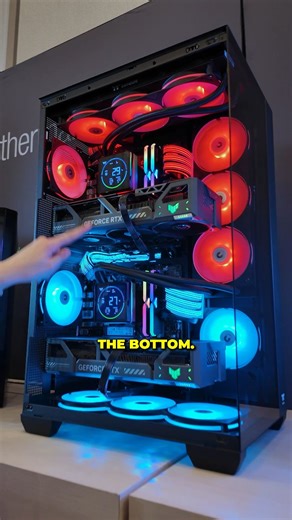 Brittany Marie on Instagram: "This is the best pc case for gaming couples on the market 😍😍 imagine the top white and the bottom black! That would be Epic! The View Cross TG, is basically a bunk bed for PCs 🤣🤣 Thermaltake also had a new Core PX open frame design with wood accents, RGB, and an infinity mirror. We also got new teal case colors, a 7-inch magnetic display AIO, new SWAFAN fans, sim racing gear, and even a tiny 1200W PSU. Clean builds, bold ideas, and a lot of fun design packed int