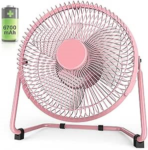 xasla 9 Inch USB Rechargeable Desk Fan, 6700mAh Battery Operated Fan, Mini Portable Fans with 2 Speeds Strong Airflow, Quiet and 360°Rotate, Desktop Small Personal Fan for Home Office Outdoor Travel
