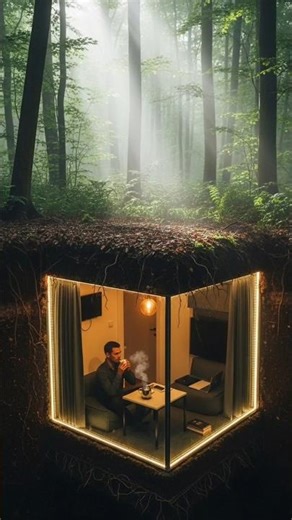 Drinking Tea in My Secret Underground Glass House🏕️#shorts