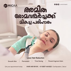"Ready for hassle-free, silky skin?✨ Experience safe and effective Laser Hair Reduction at MICAA Cosmetology Clinic. Feel confident every day — Book your appointment now! 📍 MICAA Cosmetology Clinic 📞 919207448822" | Micaa_calicut