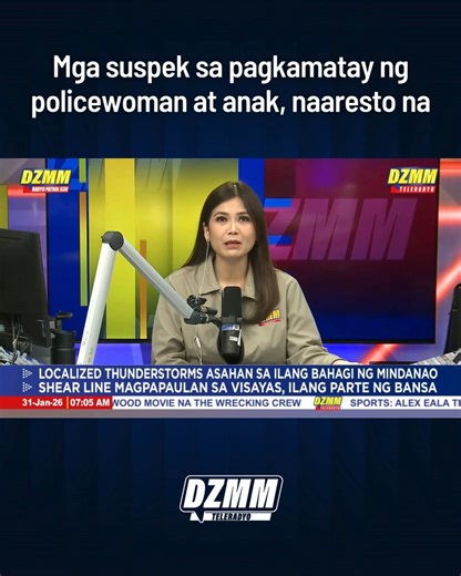 Naaresto na ang mga suspek sa pagkamatay ng policewoman na si Senior Master Sergeant Diane Marie Mollenido at kanyang 8 taong gulang na anak na si John Ysmael. Follow na sa DZMM Teleradyo Facebook page para sa balitang kumpirmado at serbisyong sigurado. | DZMM Teleradyo